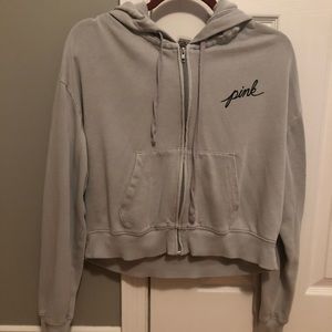 PINK CROPPED ZIP UP HOODIE